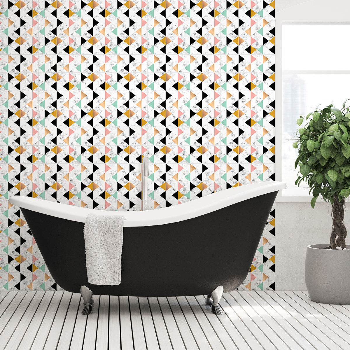 Stickers muraux - Sticker Mural Carrelage adhésif Cuisine Salle de Bain - 60 STICKERS CARREAUX DE CIMENT EFFET MARBRÉ LUXE