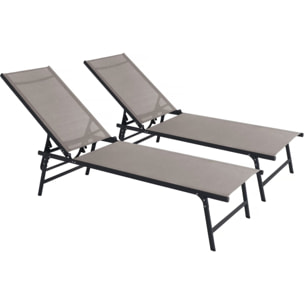 Lot de 2 bains de soleil en métal "Sublima" - 180 x 54 x 104 cm - Taupe