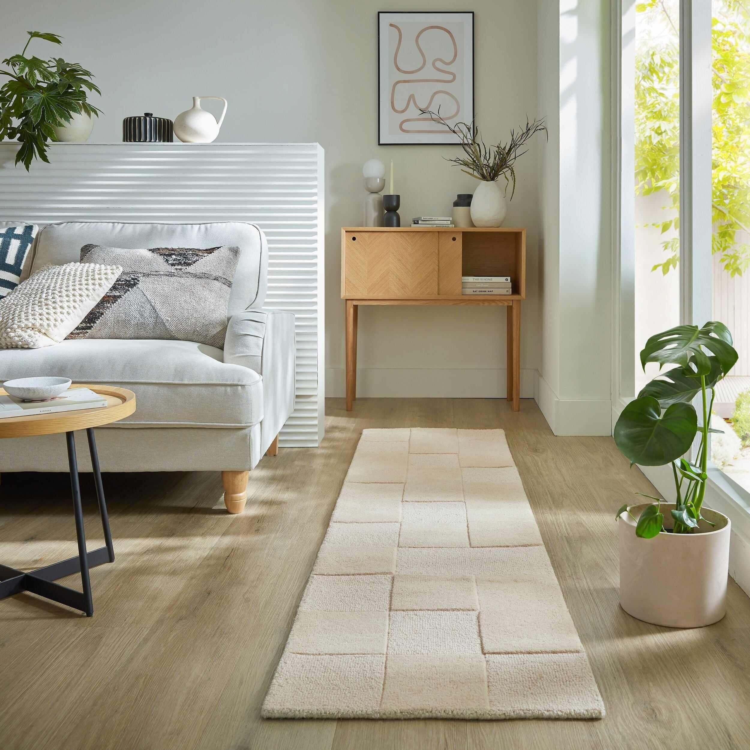 Tapis de couloir en laine CHECKERBOARD Beige