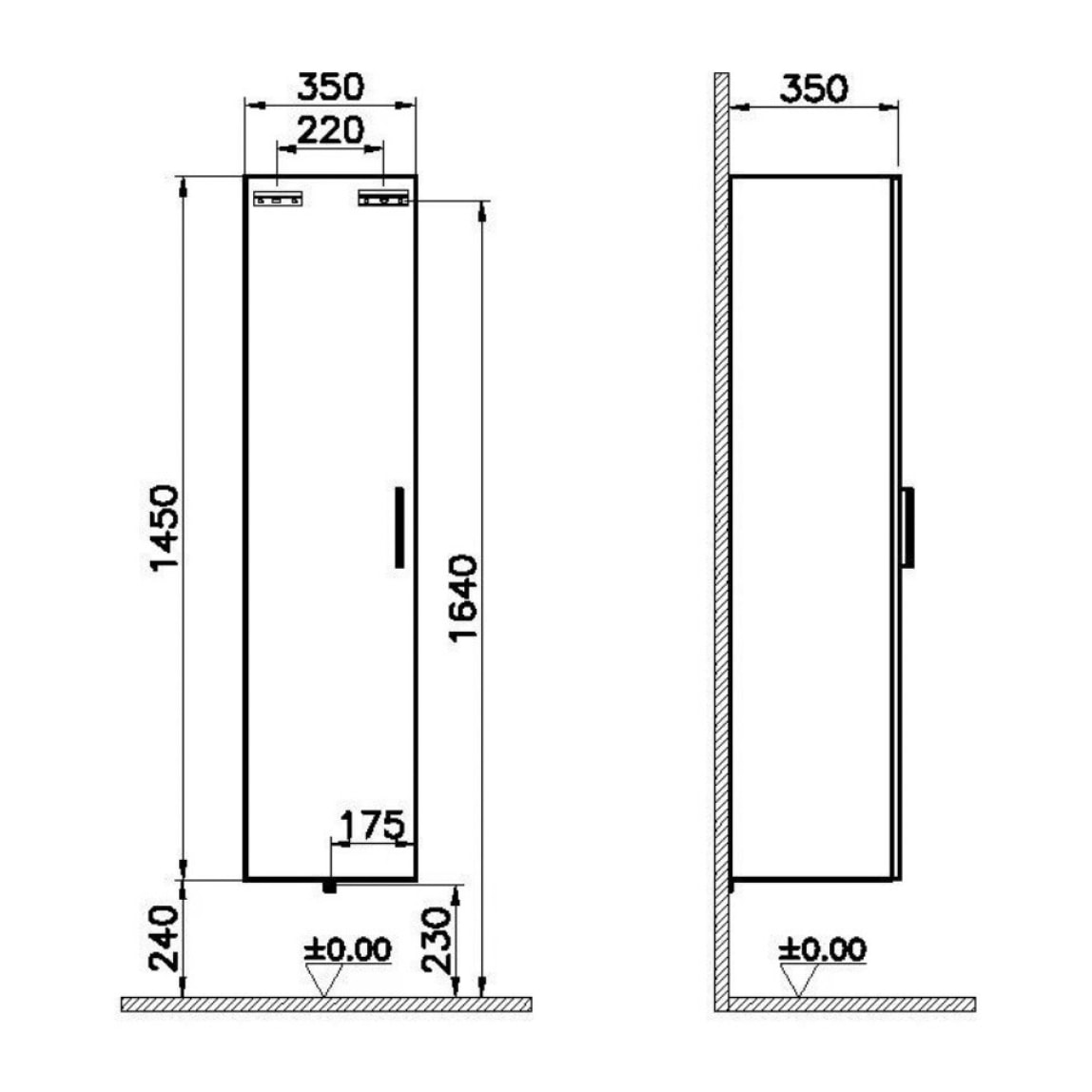 Set Mia ensemble meuble 59x61x39,5cm avec miroir, lavabo, éclairage LED + armoire 145x35x35cm, Blanc brillant