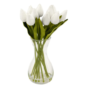 Composition tulipes avec vase "Hector" blanc H28,5cm