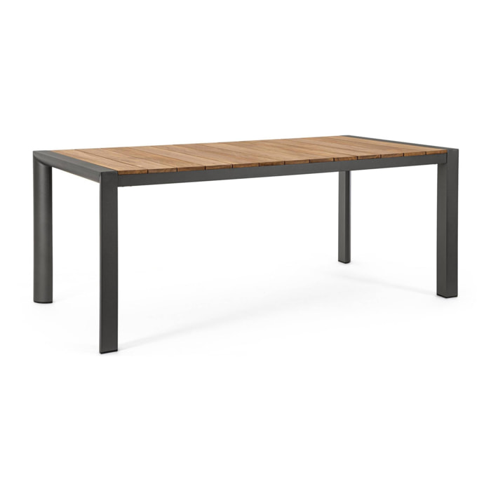Tavolo da giardino CAMERON con piano in teak e struttura in alluminio antracite, 180×90 cm