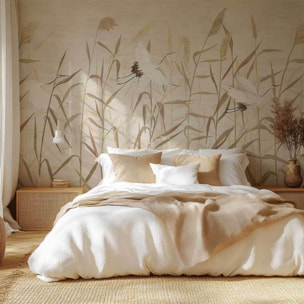 Papier peint graminées et grues ambiance zen naturelle Intissé