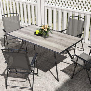 Mesa de Jardín Exterior Mesa de Comedor Exterior con Encimera Imitación Madera y Estructura de Acero Carga 70 kg Mesa Rectangular para 6 Personas para Patio Terraza Gris