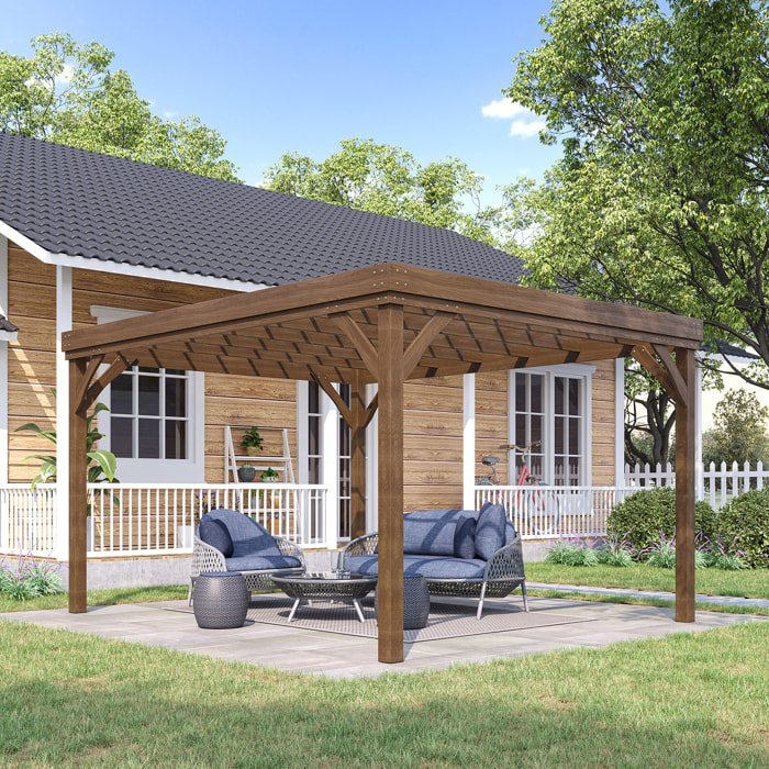 Pergola autoportante style rustique chic - Toit terrasse à décorer - dim. 3,65L x 3l x 2,15H m - bois sapin pré-huilé