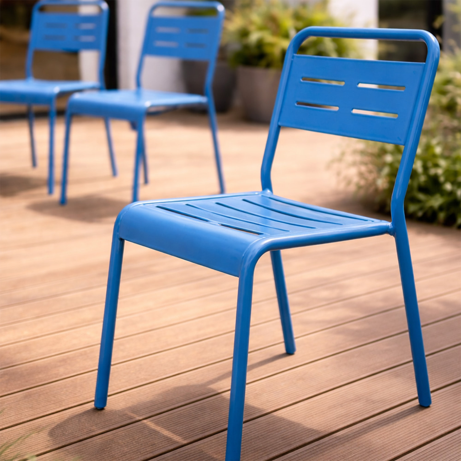 Lot de 6 chaises de jardin empilables bleues EVORA