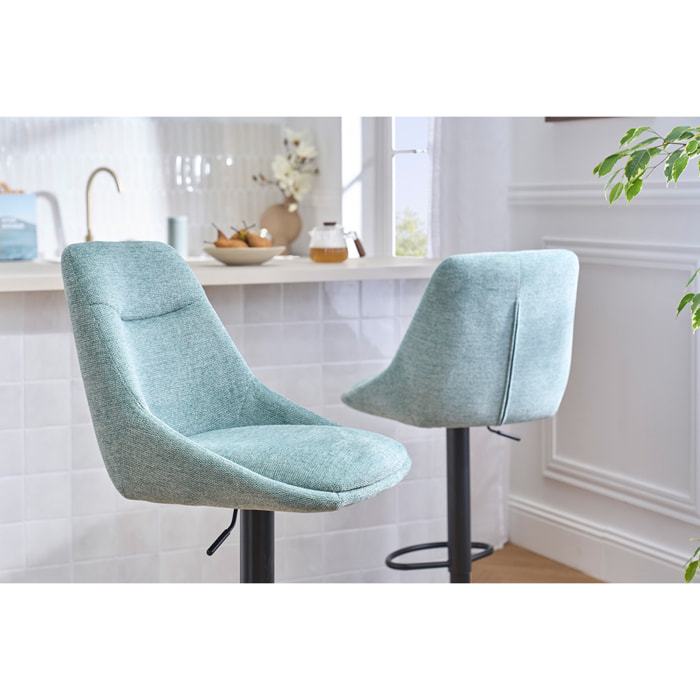 Tabourets de bar réglables pivotants 360° en tissu effet velours texturé vert céladon et métal (lot de 2) ALESS