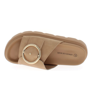 Armata di Mare Scarpe Donna Ciabatte con Fibbia in Metallo AMD S51H01 Camel