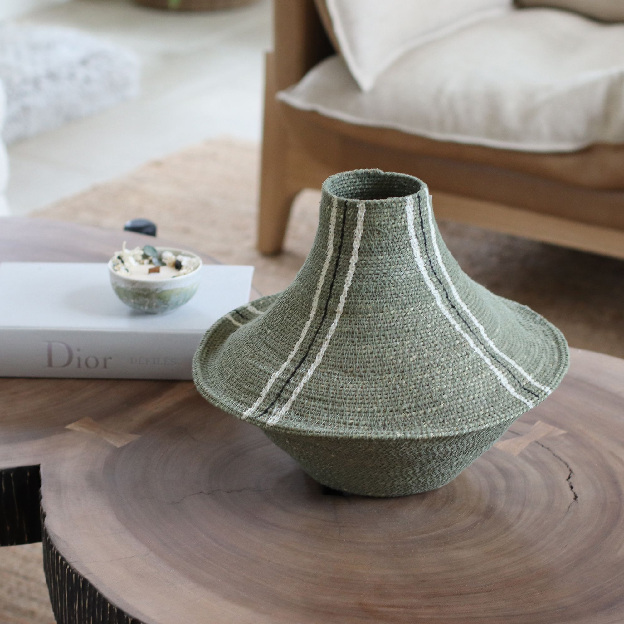 Vase en jonc de mer vert h31cm OULAD