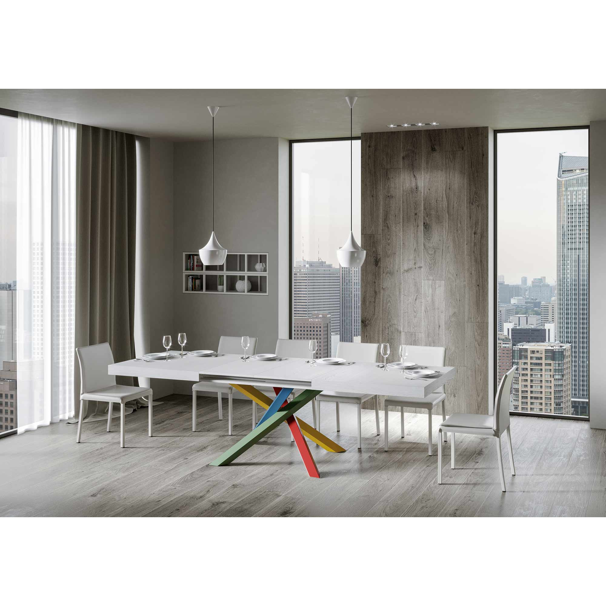 Table extensible 90x140/244 cm Volantis Frêne Blanc cadre 4/B