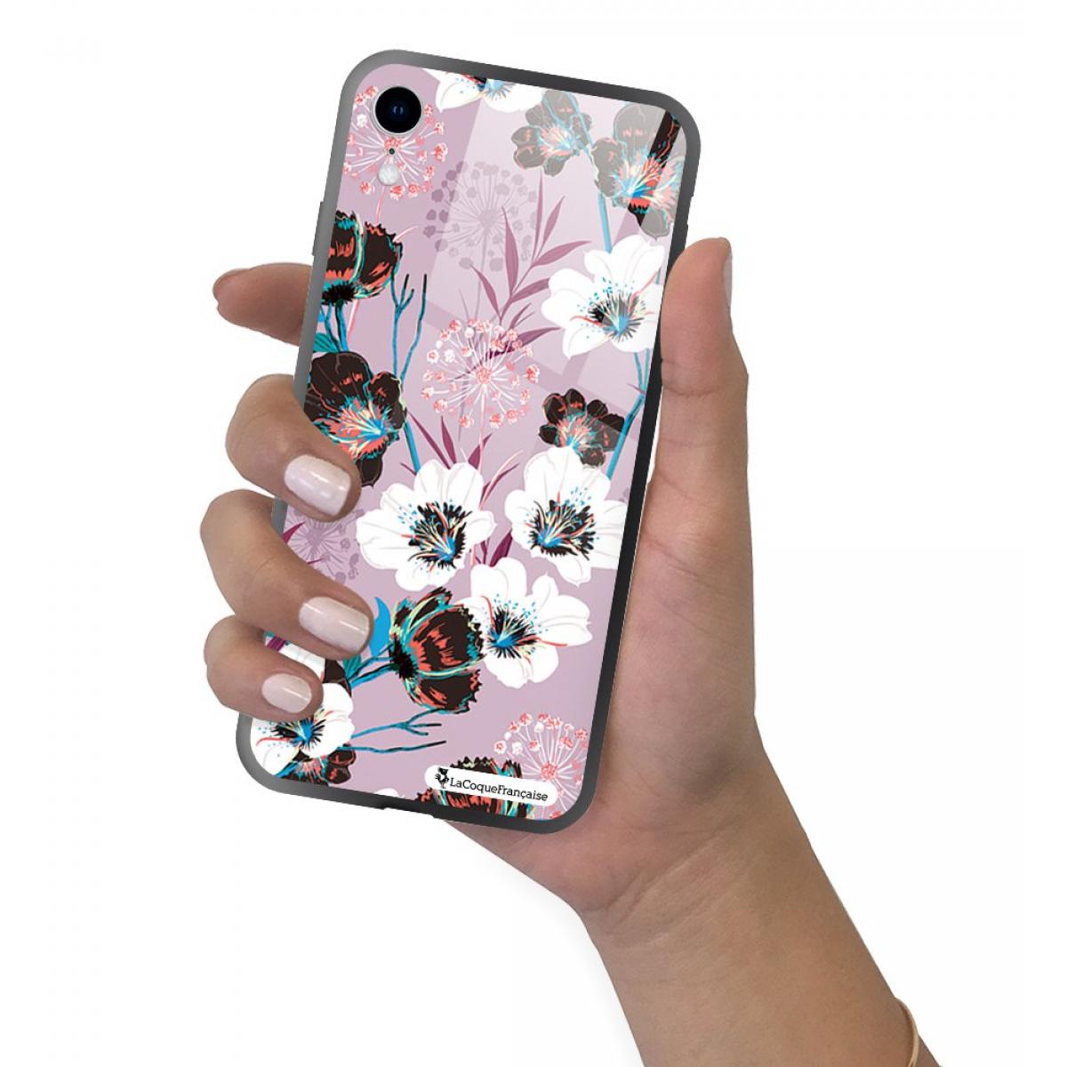 Coque iPhone Xr Coque Soft Touch Glossy Fleurs parme Design La Coque Francaise