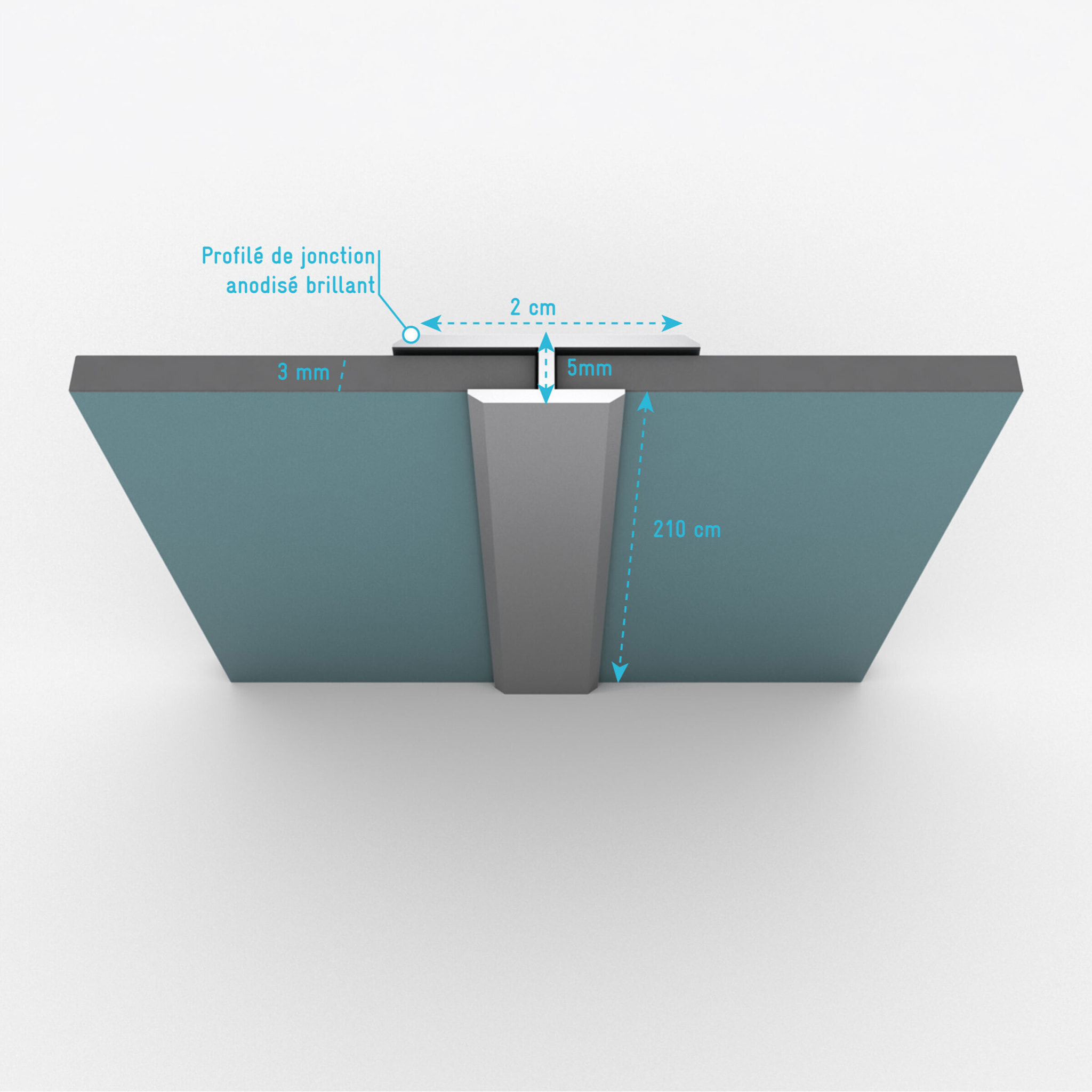 Profilé de jonction en Aluminium Finition Anodisé Brillant pour Panneaux Muraux - 20x5x2100 mm