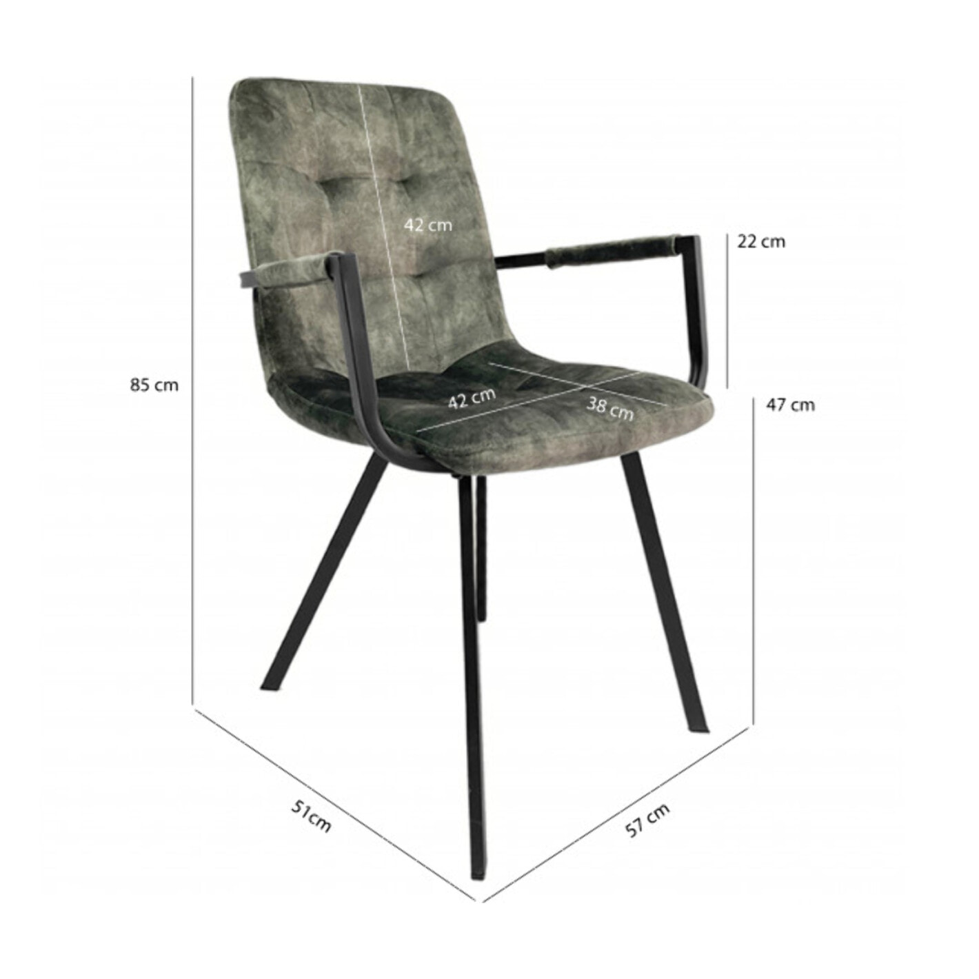 Fauteuil capitonné en velours avec accoudoirs - HERBY