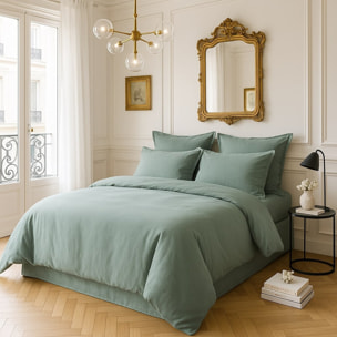 Housse de couette satin de coton lavé vert celadon