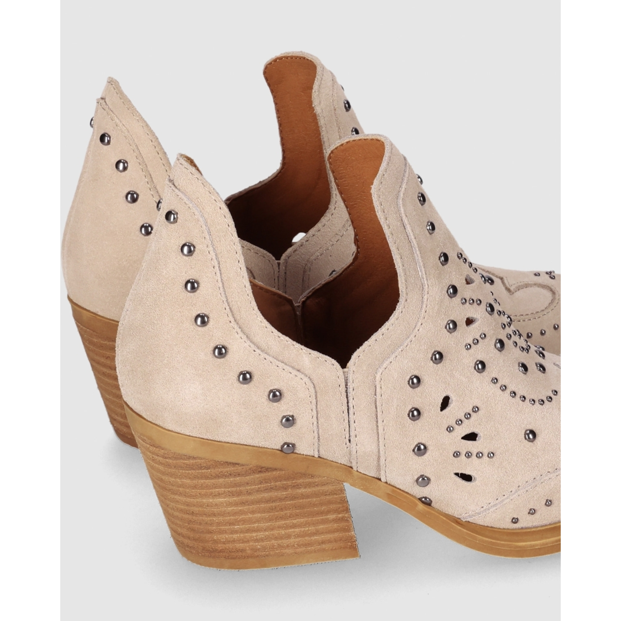 Botines de Serraje - Piedra - Tacón: 6 cm