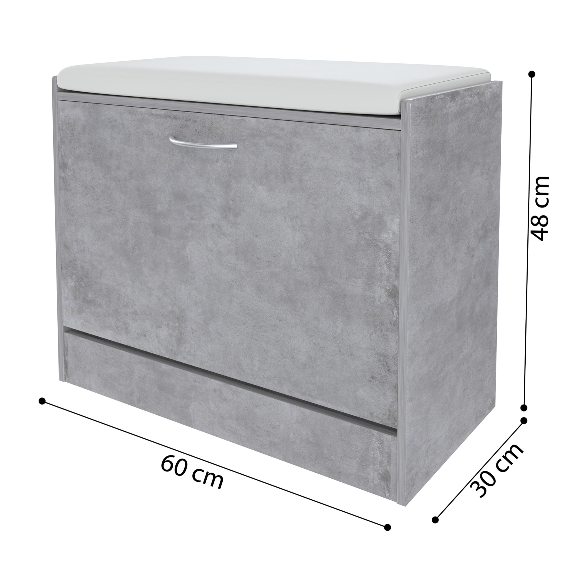 Panca Scarpiera Da Ingresso Salvaspazio Cuscino Anta Ribalta Seduta Imbottita In Ecopelle Soggiorno Casa Camera Ufficio 60 x 30 x 48 Cm Grigio Cemento