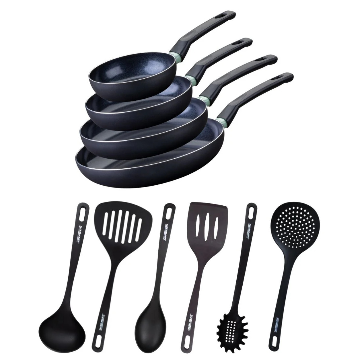 Ensemble de 4 poêles de 16 20 24 et 28 cm et 6 ustensiles Fackelmann Brandao