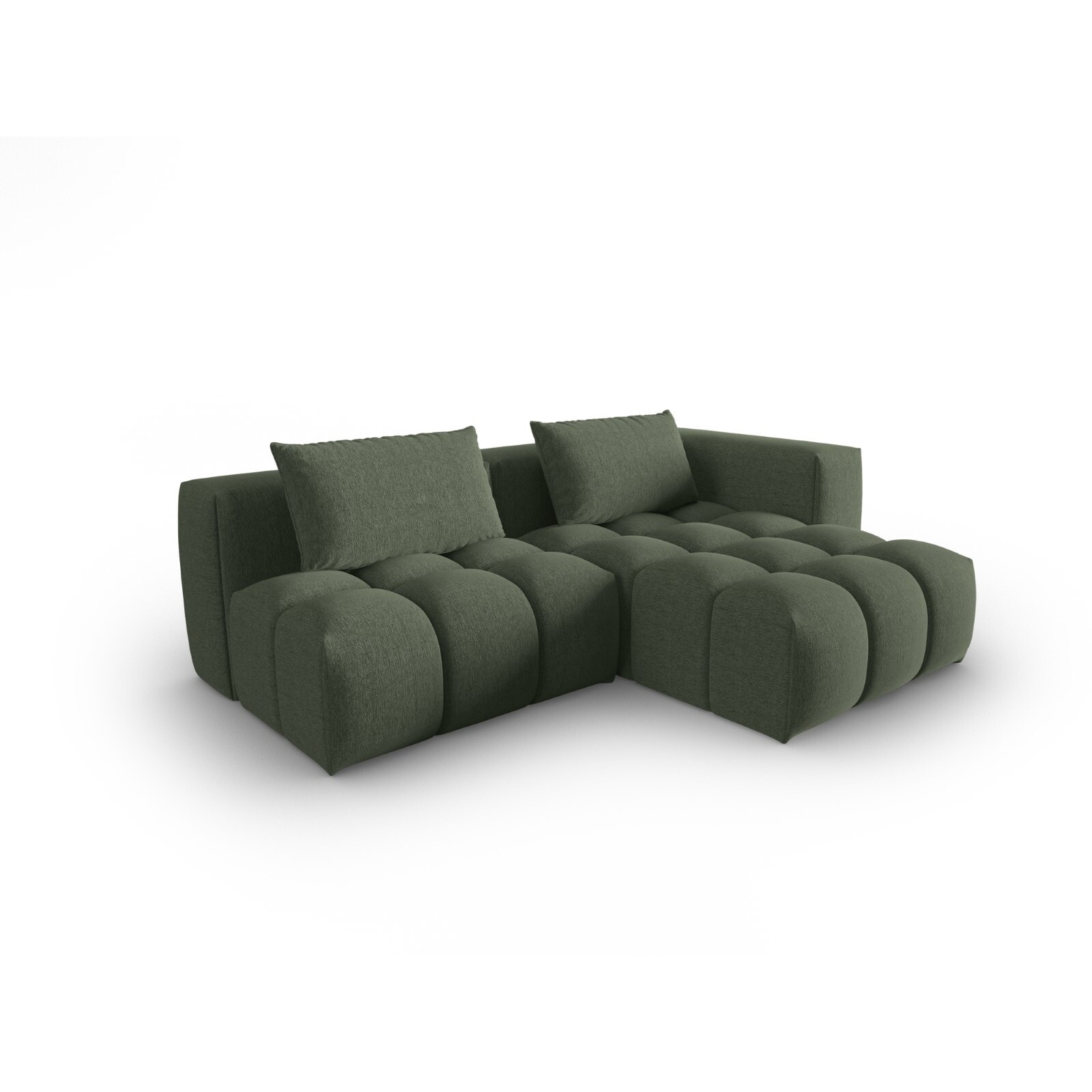 Canapé d'angle droit modulable "Lorella" 3 places en tissu structurel vert olive foncé