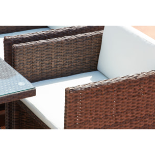 Table et chaises 8 places encastrables résine marron-blanc REGINA