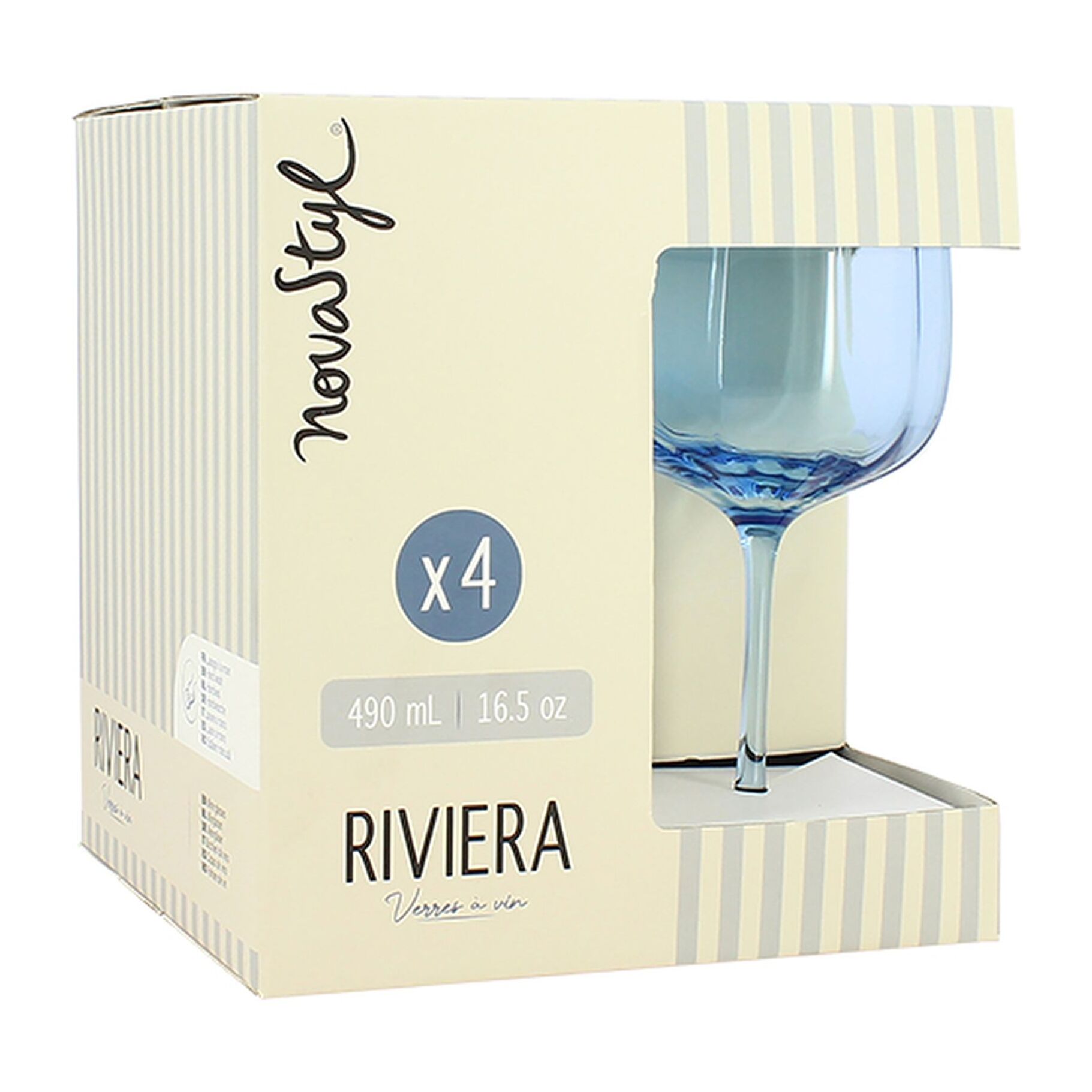 Lot de 4 verres à pied en verre 49cl bleus RIVIERA