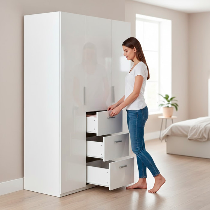 Armadio Da Camera 3 Ante E 3 Cassetti Con Appendiabiti E 6 Ripiani Guardaroba Capiente Salvaspazio Per Camera Matrimoniale 117 x 203 x 52 Cm Bianco