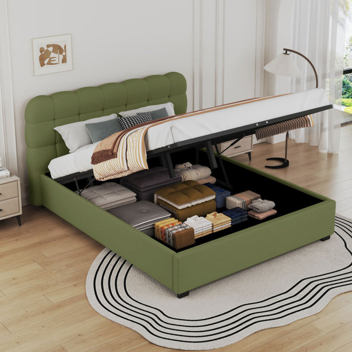 JUNEAU Lit nuage avec coffre de rangement 140x190cm en velours vert