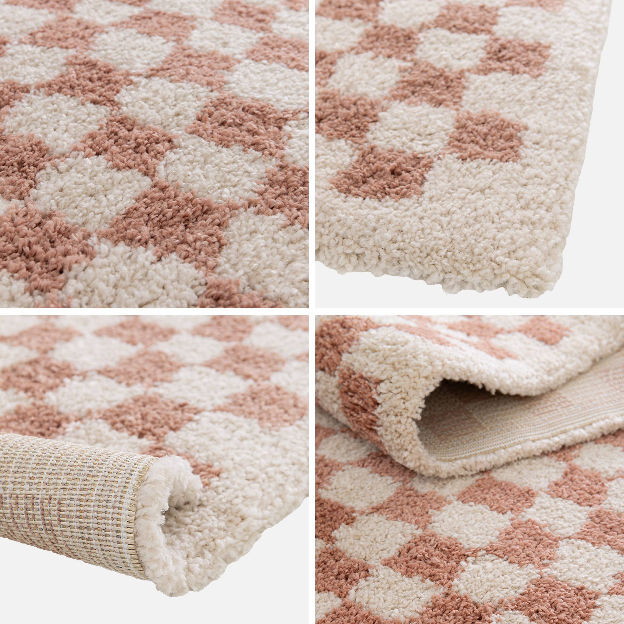 Tapis intérieur shaggy damier vieux rose et crème TAYLOR
