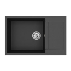 78x50 cm évier avec égouttoir réversible en Granite, à encastrer, noir (SATSINKGQT105B)