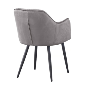 Lot de 2 chaises "Velma" en velours avec accoudoirs - Gris