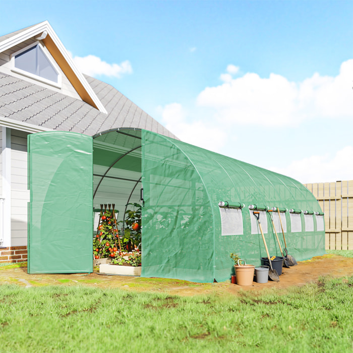 Invernadero de Exterior 6x3x2 m, Invernadero de Túnel con Puerta con Bisagras, Ventanas de Malla, Cubierta PE 140g/m² y Marco de Acero Galvanizado, Anti-UV, Impermeable, para Cultivos, Verde