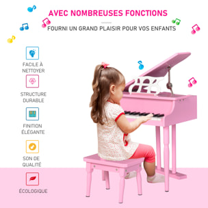 Piano à queue électronique 37 touches multifonctions avec micro haut parleur rose