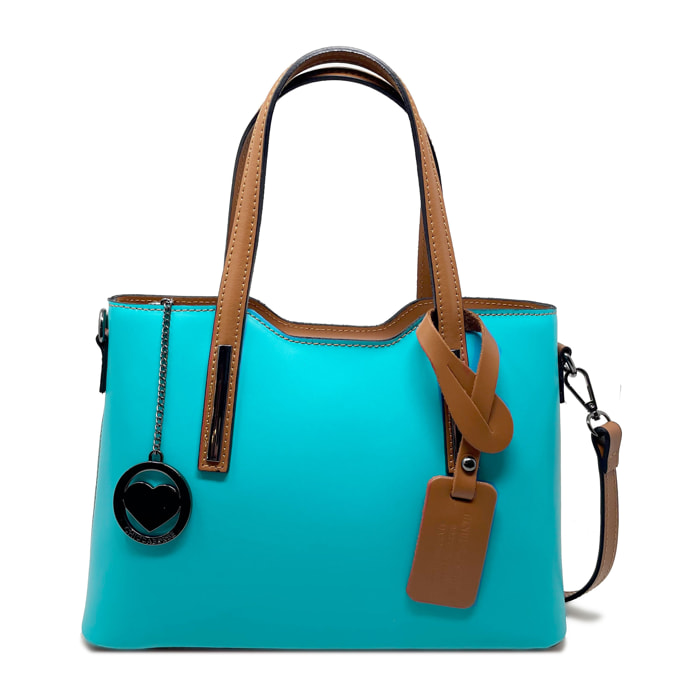 Chicca Borse - Borsa a Mano Donna in Vera Pelle - Colore Verde Acqua - Cuoio
