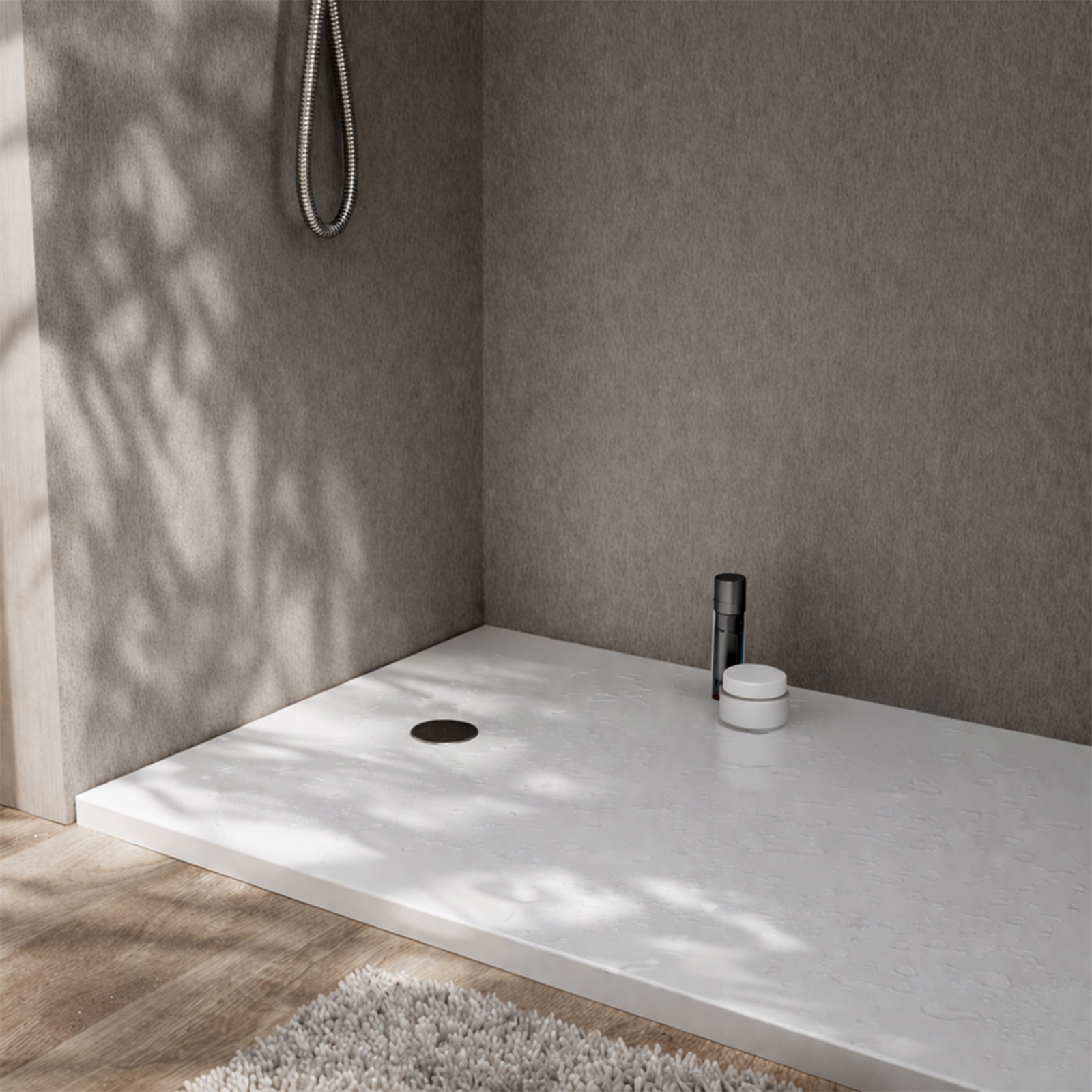 Receveur 120x80x2.6cm Extra-plat en Polybéton Blanc Mat Effet Soft-touch - Redécoupable - NELSON