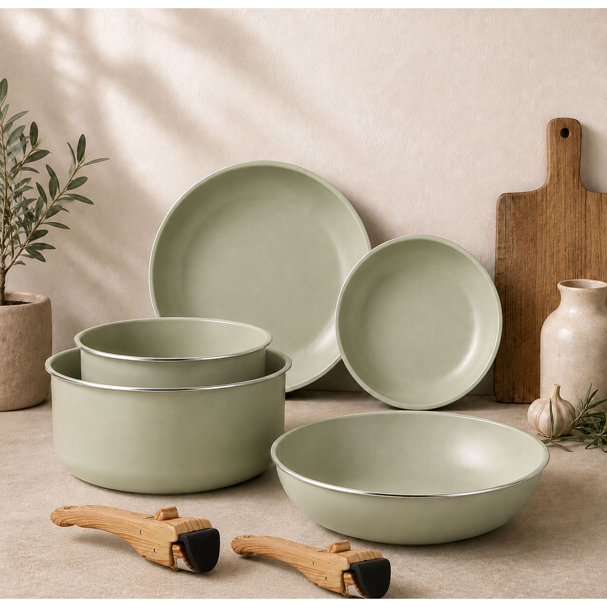 Batterie de cuisine 7 pièce amovible en aluminium celadon - tous feux CELADON