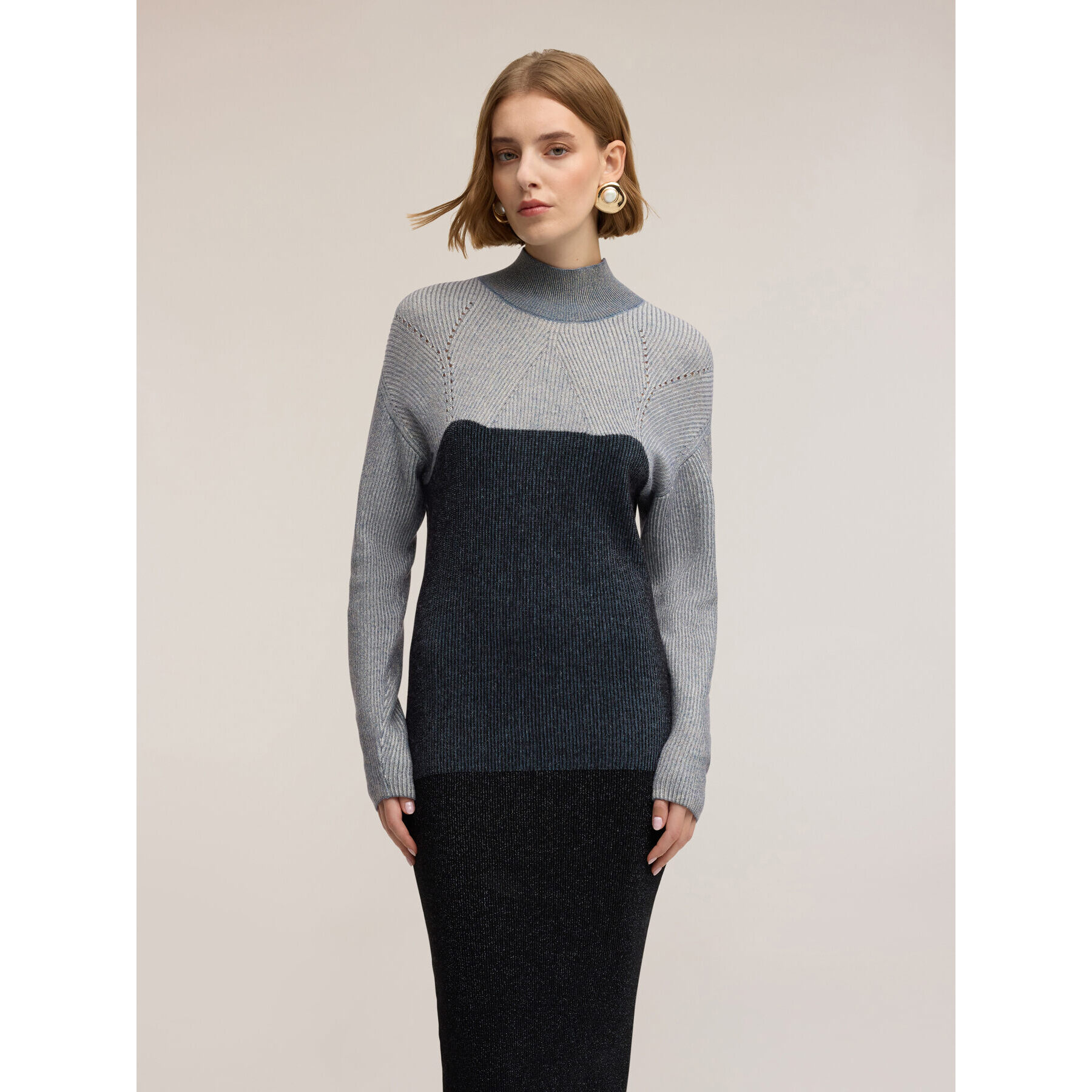 Motivi - Vestido tubo de punto mezcla lurex - Gris