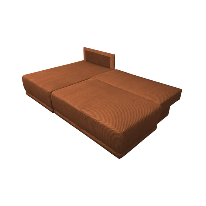 Banquette canapé d'angle gauche convertible 3 places velours côtelé avec coffre NELSON