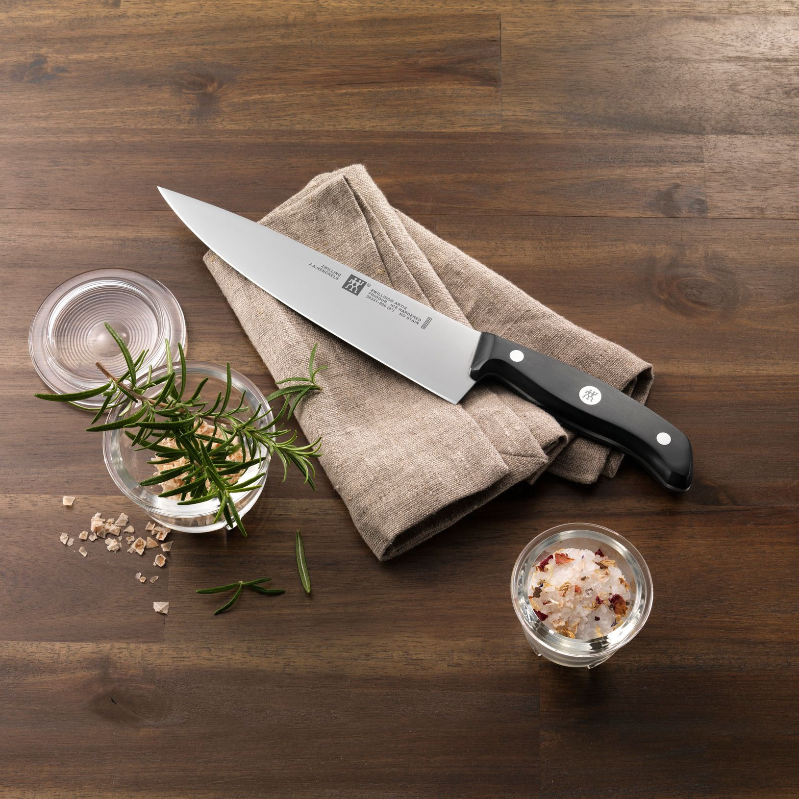 Couteau de Chef, 20 cm, Acier Spécial Inoxydable, Noir, Gourmet