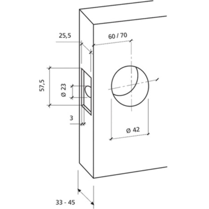 Serrure tubulaire 3500/60-70 TESA cylindre extérieur bouton intérieur - Chromé mat - axe 70 mm - 3500U0CM