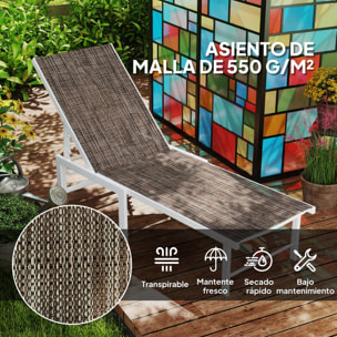 Tumbona Reclinable Tumbona Jardín Exterior con Ruedas Respaldo Ajustable en 5 Niveles y Estructura de Acero Carga 120 kg para Patio Terraza Balcón 166x60x84 cm Marrón