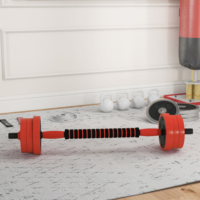 Kit de Mancuernas Ajustables 20kg 4 en 1 Juego de Pesas con Kettlebell Barra de Pesas para Entrenamiento de Fuerza en Hogar Gimnasio Oficina Rojo
