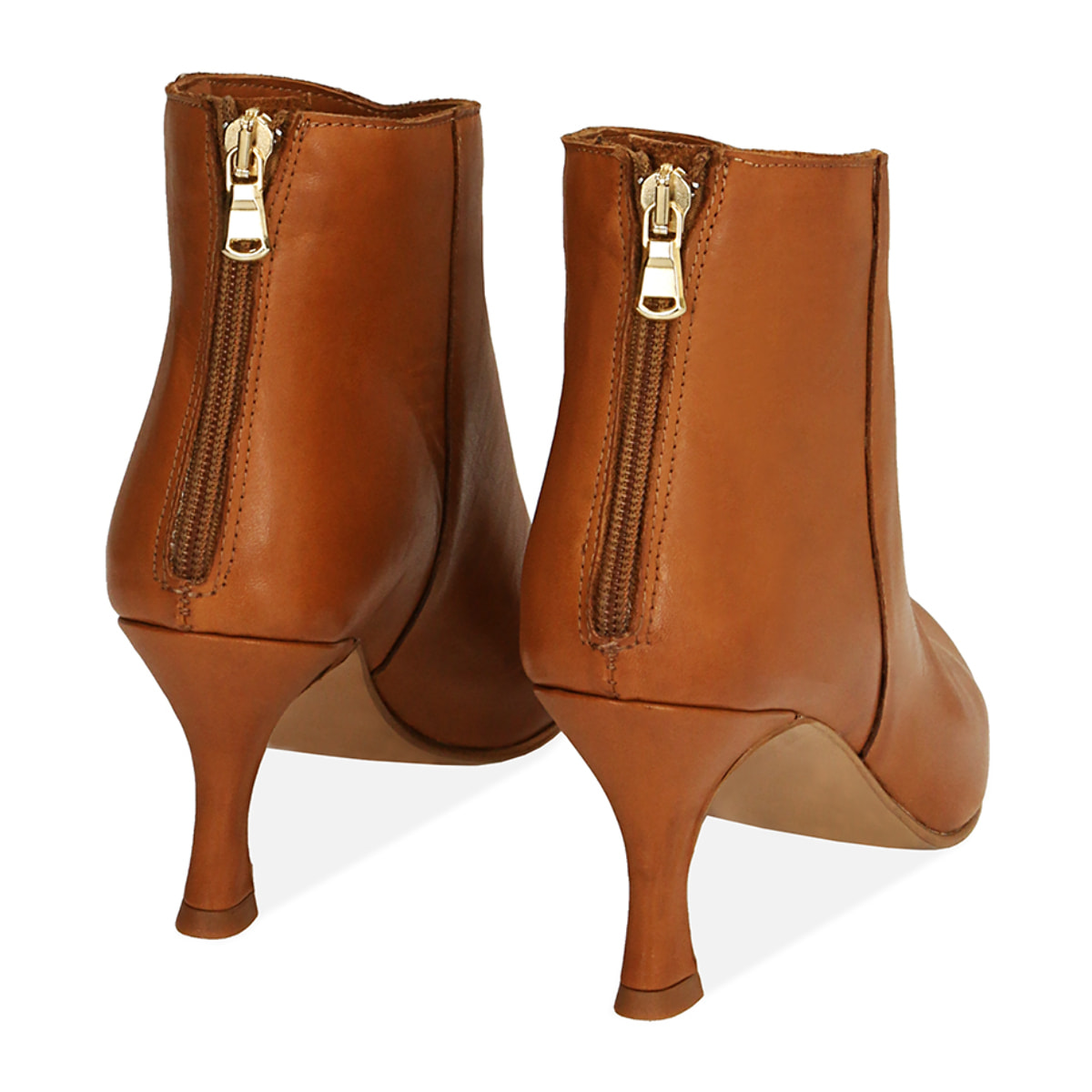 Ankle boots cognac in pelle, tacco 8 cm