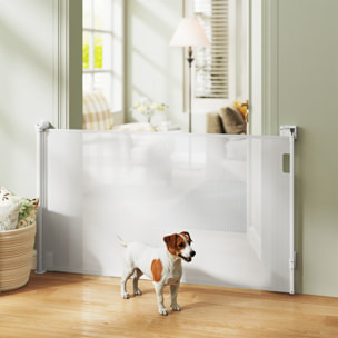 Barrière de sécurité chien rétractable 0-144 cm H.87 cm verrouillage auto alu PVC blanc