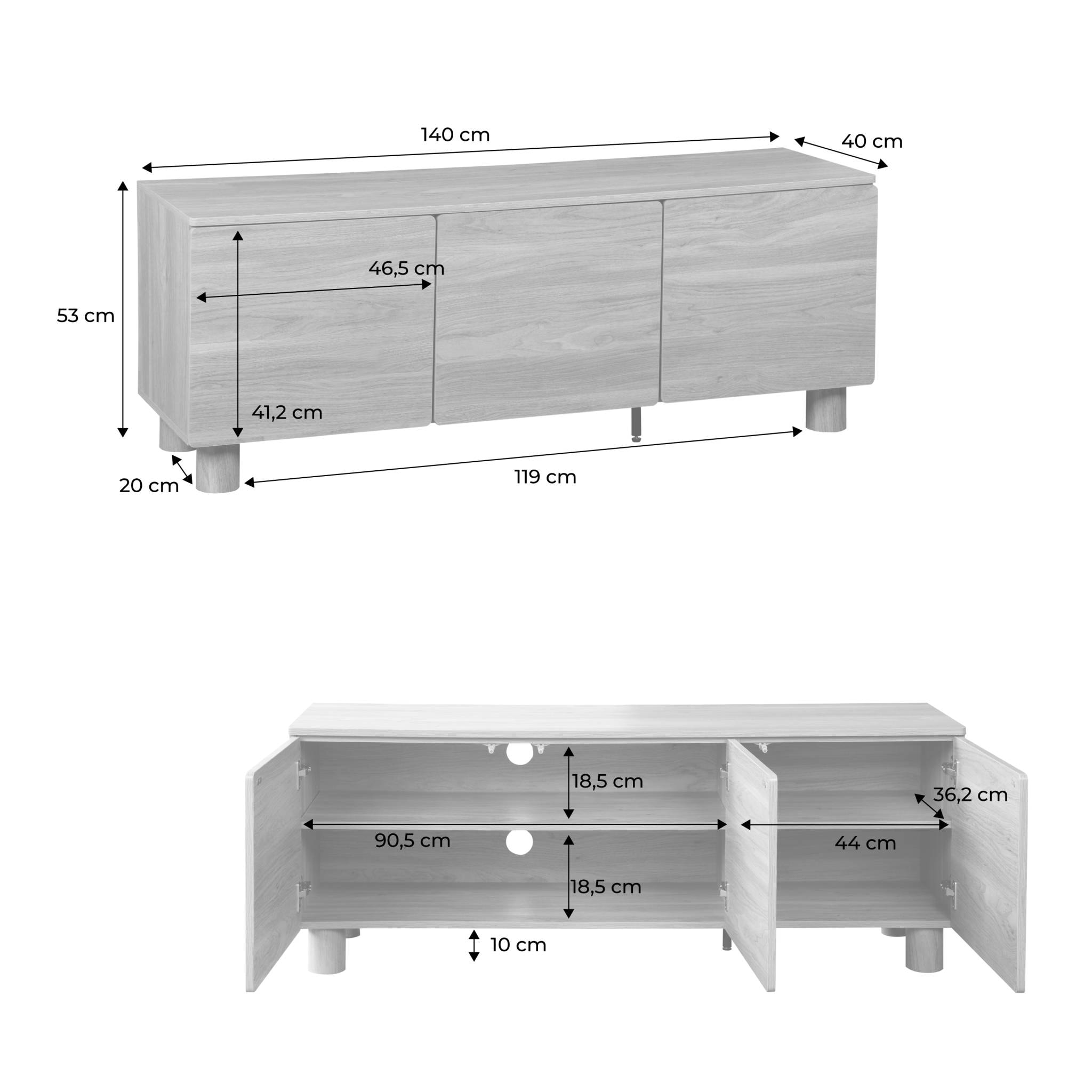 Meuble TV décor bois 3 portes 140cm AYANA