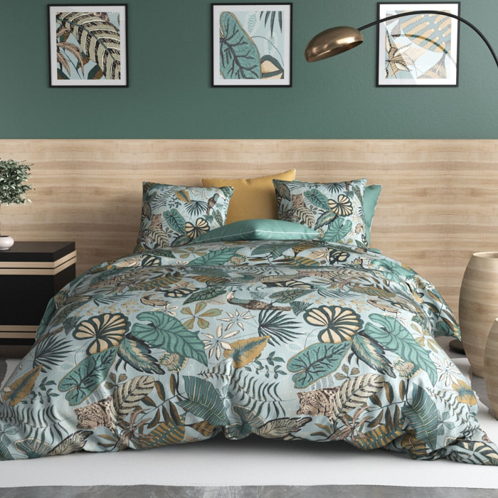 Parure housse de couette imprimé 100% coton - cancun - bleu