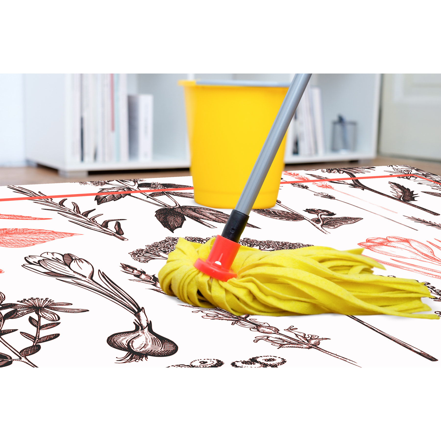 Alfombra de vinilo CERAMIKO, Plantas medicinales rojo 66x150 cm