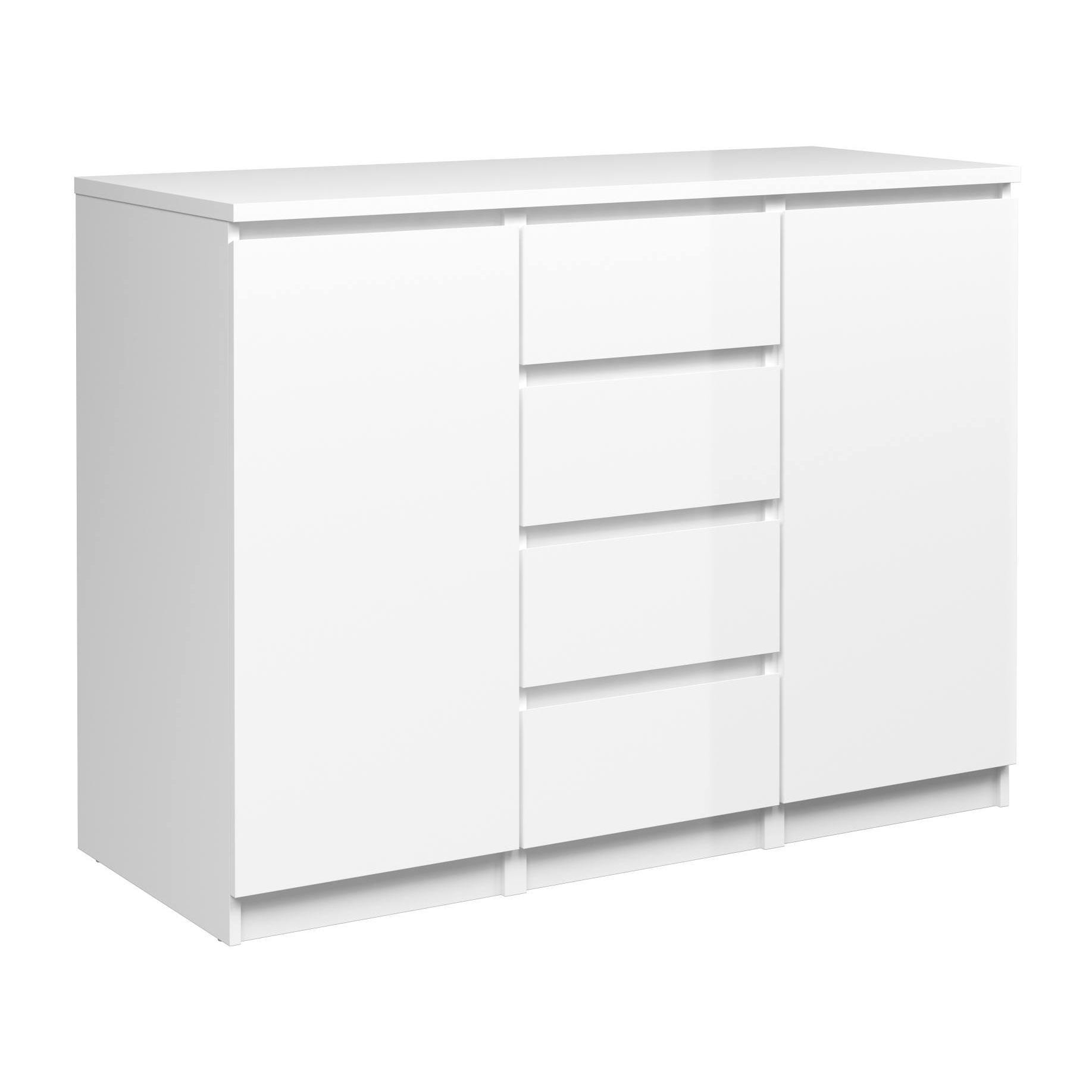 Credenza con ante e cassetti, colore bianco lucido, cm 120 x 90 x 50