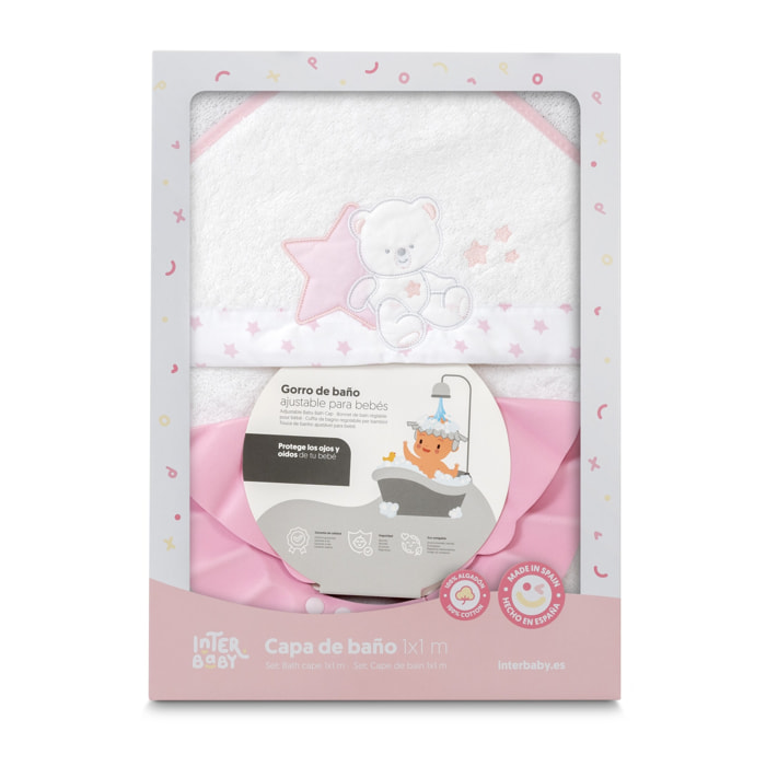 Capa Baño 1X1 Mod Osito Sentado Estrella+ Gorro Bco/Rosa