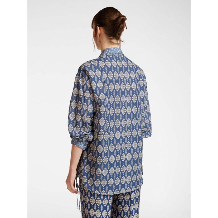 Elena Mirò - Camisa con estampado étnico - Azul