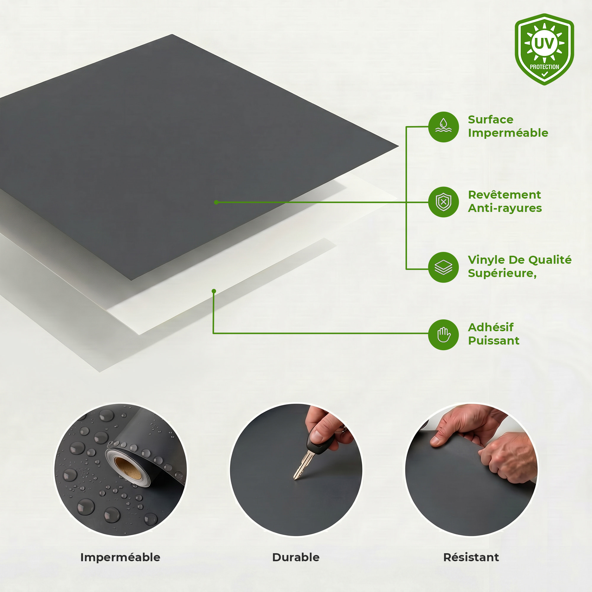 Rouleau adhésif décoratif Vinyle au Mètre - Gris fonce - Sticker Lavable Imperméable Mur Cuisine Meubles