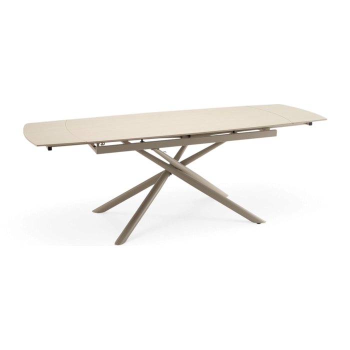 Tavolo allungabile BONIFACIO in ceramica,finitura travertino e gambe in metallo verniciato beige - 160-220×80x76 cm